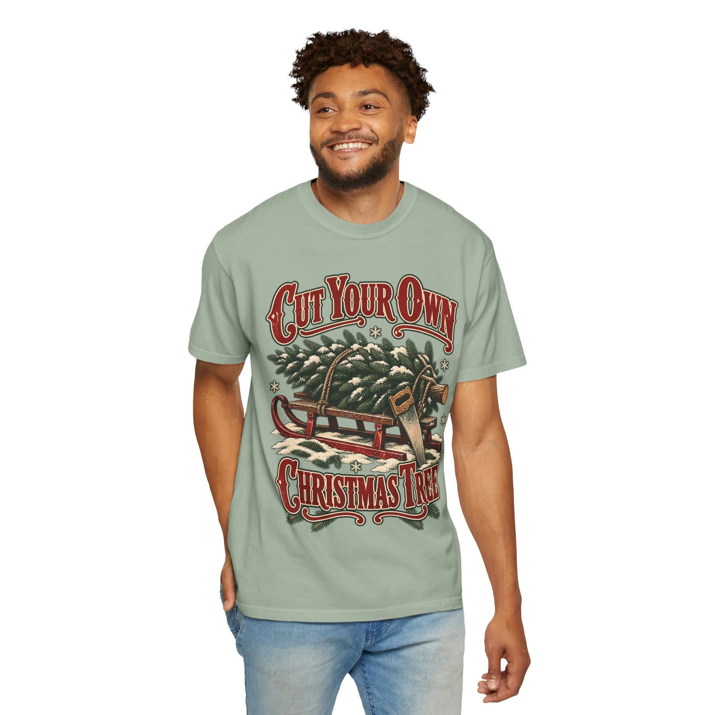 Christmas Tree Farm Shirt, Cut Your Own Christmas Tree Vintage Tee, Retro Sled and Saw Country Christmas Graphic Tee — view 21