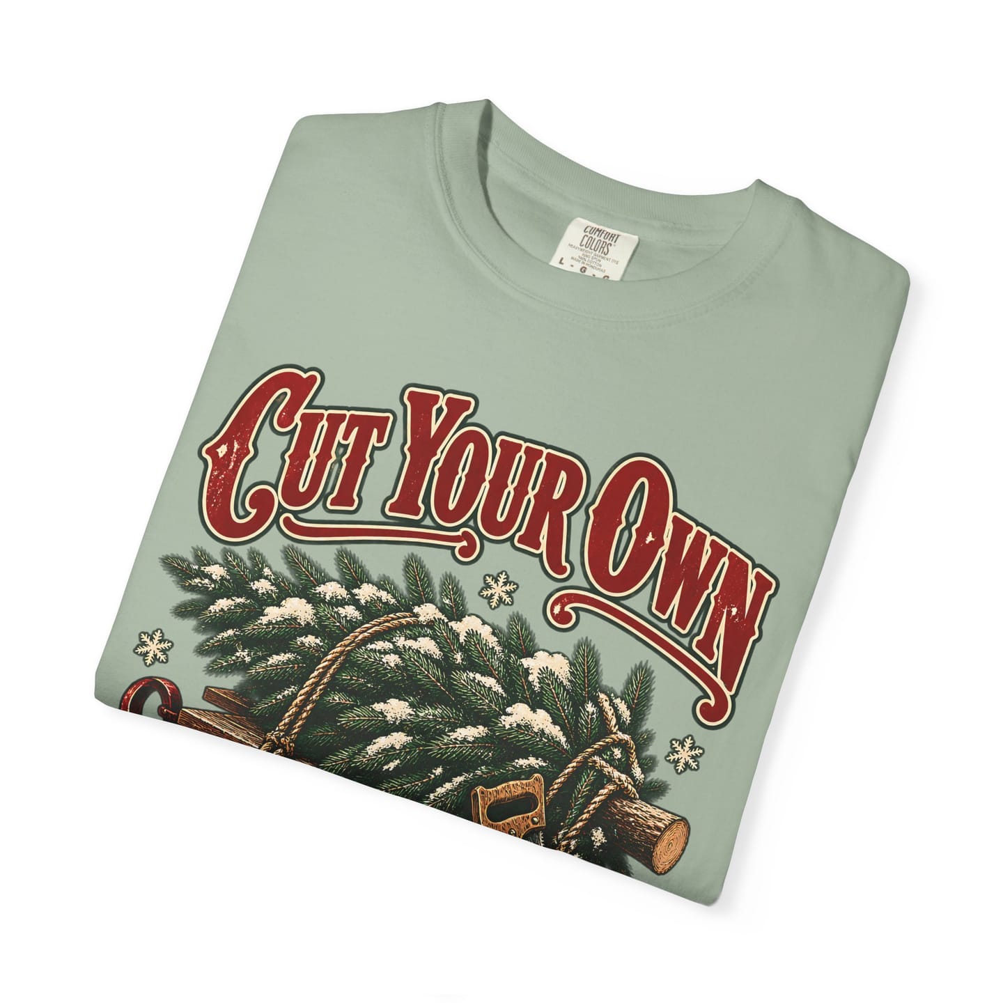 Christmas Tree Farm Shirt, Cut Your Own Christmas Tree Vintage Tee, Retro Sled and Saw Country Christmas Graphic Tee — view 18