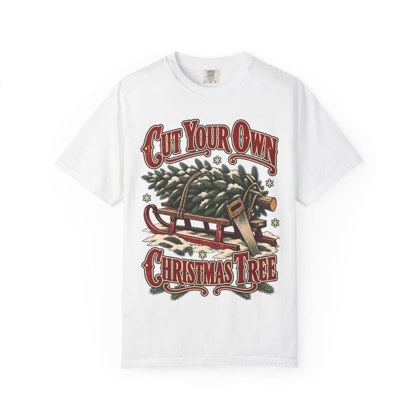 Christmas Tree Farm Shirt, Cut Your Own Christmas Tree Vintage Tee, Retro Sled and Saw Country Christmas Graphic Tee