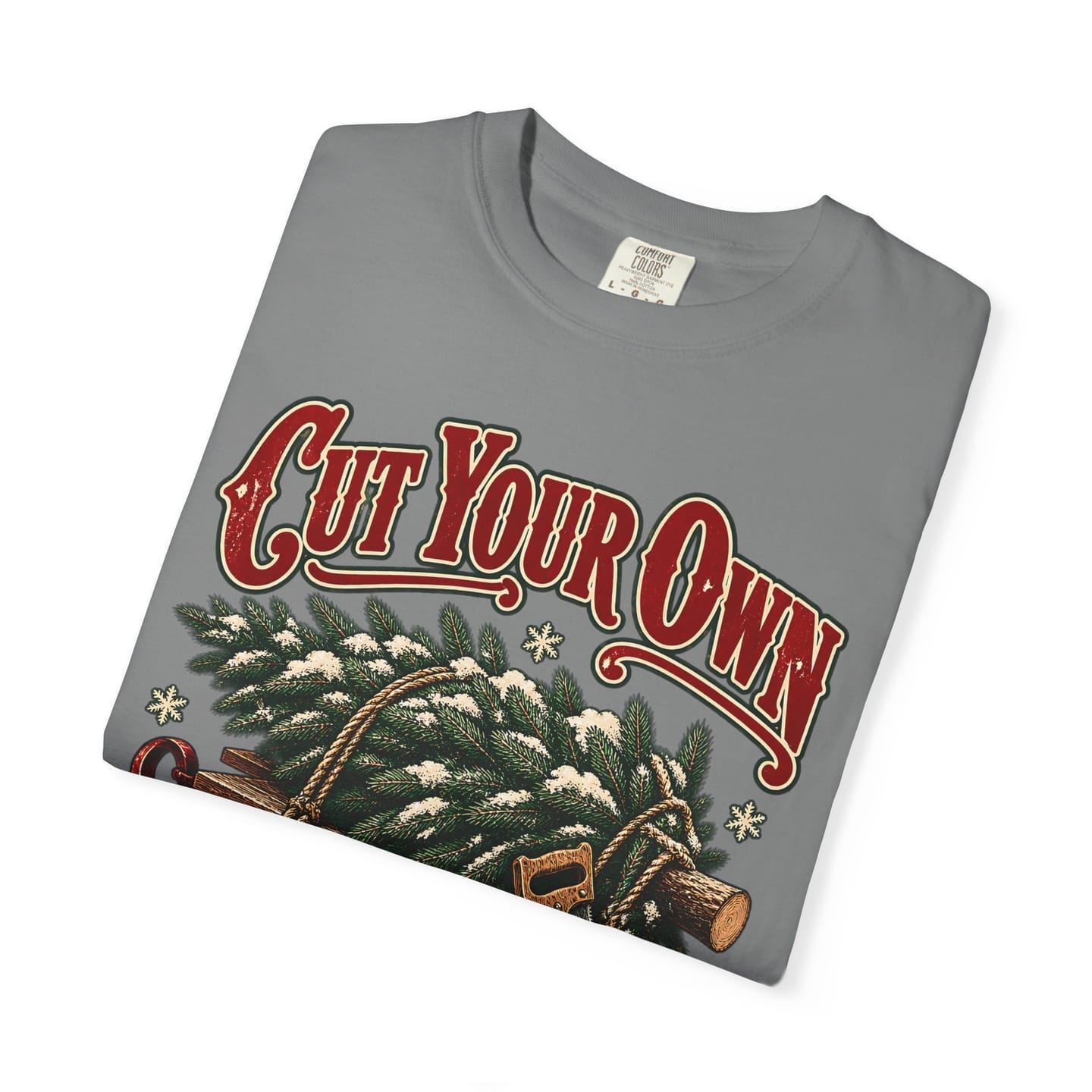 Christmas Tree Farm Shirt, Cut Your Own Christmas Tree Vintage Tee, Retro Sled and Saw Country Christmas Graphic Tee — view 14