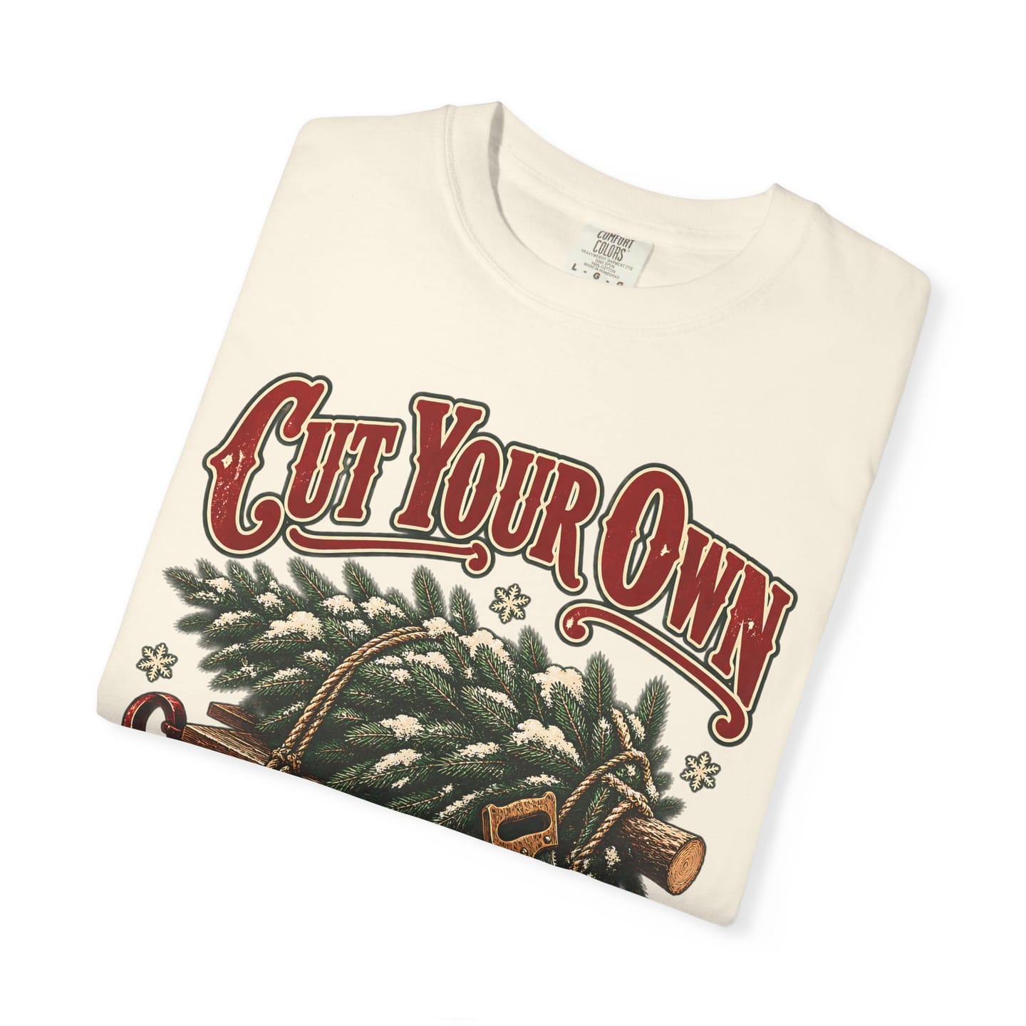 Christmas Tree Farm Shirt, Cut Your Own Christmas Tree Vintage Tee, Retro Sled and Saw Country Christmas Graphic Tee — view 9
